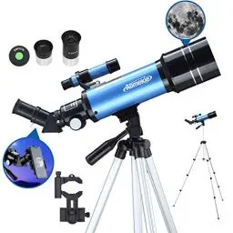 Produktbild: Aomekie Teleskop Astronomie 70/400 Fernrohr Teleskop für Kinder Einsteiger Amateur-Astronomen mit Aluminium Stativ Smartphone Adapter und Mondfilter (40070)