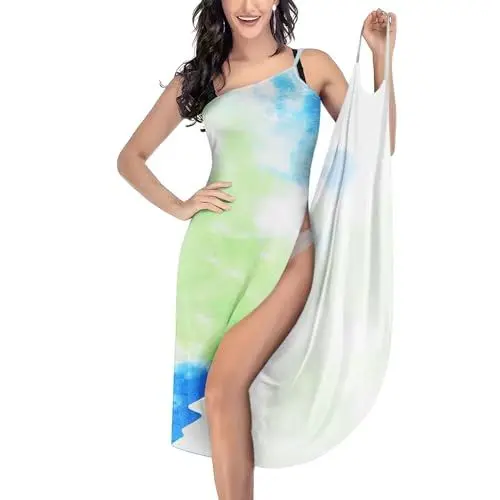 Produktbild: Aomig Strandkleider Damen Sommer Bikini Badeanzüge Cover Up Ärmellos Wickelrock Lang Kleid Strandbadekleid mit Spaghettiträger Locker Lässiger Überzug Pareos Leichte Strandkleider (Farbmischung,XL)