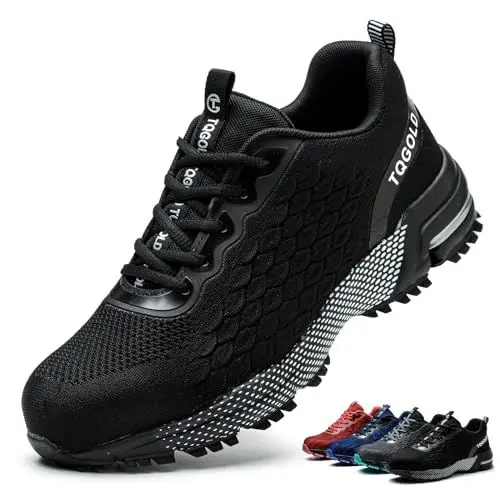Produktbild: AONEGOLD Sicherheitsschuhe Herren Arbeitsschuhe Damen Leicht Stahlkappenschuhe rutschfest Atmungsaktiv Stahlkappe Sportlich Schutzschuhe (Schwarz,42EU)