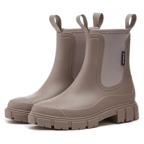 Produktbild: AONEGOLD Wasserdicht Gummistiefel Damen Anti-Rutsch Atmungsaktiv Boots Mode Regenstiefel Stiefeletten Gartenschuhe Gummistiefeletten(Braun,38 EU)