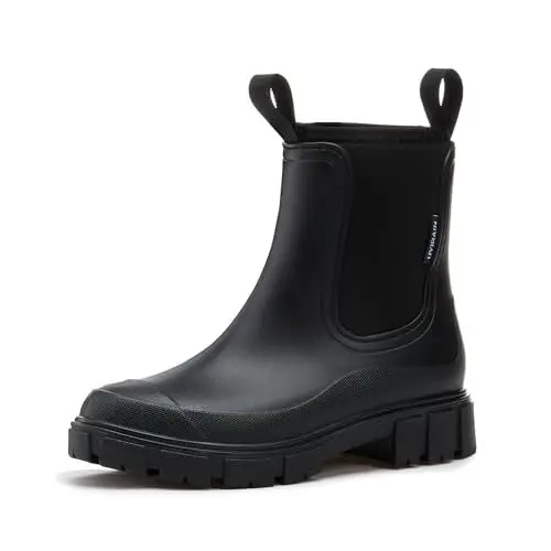 Produktbild: AONEGOLD Wasserdicht Gummistiefel Damen Anti-Rutsch Atmungsaktiv Boots Mode Regenstiefel Stiefeletten Gartenschuhe Gummistiefeletten(Schwarz Warm,39 EU)