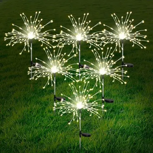 Produktbild: AONESY Solarlampen für Außen Garten, 6 Stück 1200 Leds Wasserdicht Feuerwerk Solar Leuchte, Solarleuchten Pusteblume Deko für Garten, Terrasse, Hof, Bäume, Party, Festival, Hochzeit（Warmweiß）