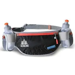 Produktbild: AONIJIE Männer Frauen Sport Trinkgürtel mit 2 Stücke Trinkflaschen Hüfttasche Geeignet für Einstellbarer und stabil Taille Pack (Schwarz)