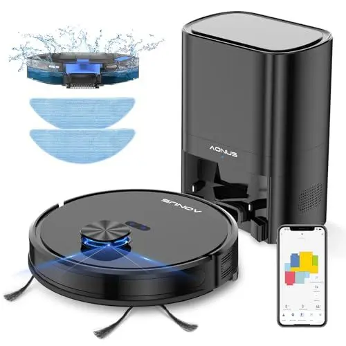 Produktbild: aonus i8 Saugroboter mit Absaugstation, Saugroboter mit Wischfunktion Starke Saugkraft 3700Pa mit Lasernavigation, 3 in 1 Staubsauger Roboter 200Min Max Laufzeit ideal für Tierhaare Teppich Hartboden
