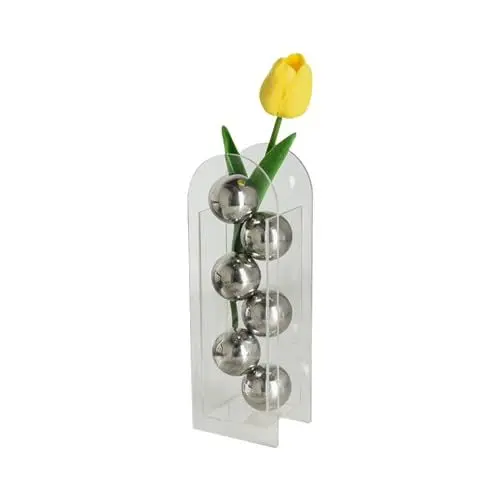 Produktbild: AONYAYBM Acrylvase, Kristall-Acrylvase, Kleine Blumenvase, Kristallvase, Kristallvasen für Blumen, Einzelne Blumenvase mit 6 Edelstahlkugeln für Zuhause, Hochzeiten, Büro(#1)