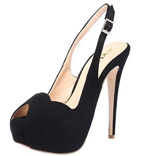 Produktbild: AOOAR Damen Peep-Toe High Heel Sandalen Schwarz Wildleder Pumps mit Plateau EU 43