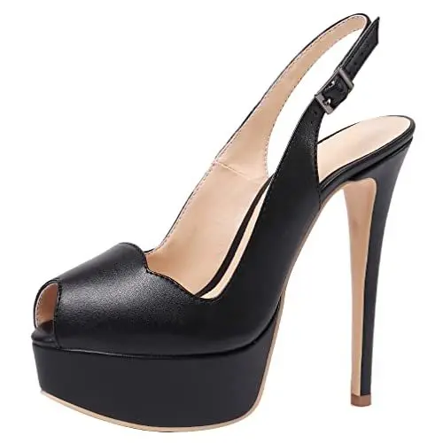 Produktbild: AOOAR Damen Peeptoe High Heels Stilettos Plateau Pumps Schwarz PU EU 41