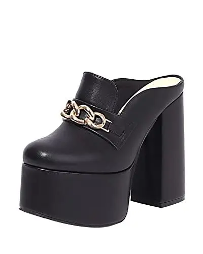 Produktbild: AOOAR Damen Plateau High Heels Mules Blockabsatz Pantoffeln Pumps Schwarz 39 EU