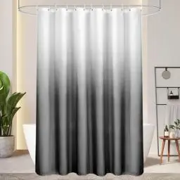 Produktbild: AooHome Duschvorhang 180X200cm Textil, Grau Duschvorhänge 120g/m² Farbverlauf Badvorhang Wasserdicht Waschbar Antischimmel mit 12 Duschvorhangringen(Weiß nach Schwarz)