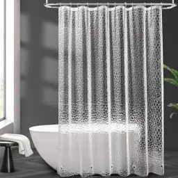 Produktbild: AooHome Duschvorhang Transparent, 180x200cm mit 5 Magnete unten, Antischimmel Wasserdicht Duschvorhänge mit 12 Ringe Hexagon Muster, Wasserfest für Badewanne Bad Vorhang