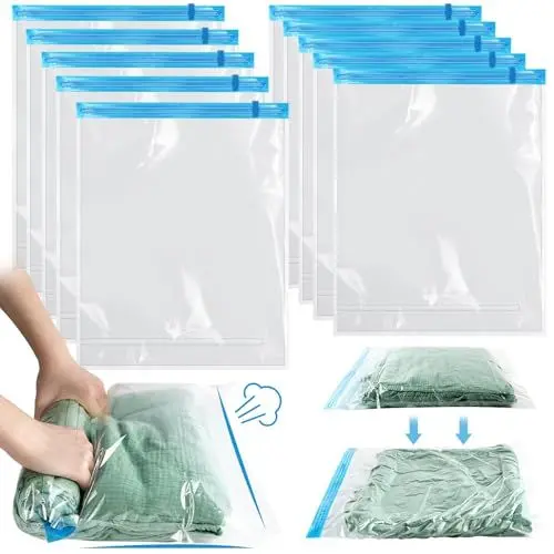 Produktbild: AOOWU Vakuumbeutel Reise zum Rollen, 10 STK (40 x 60 cm) Dicht Vacuum Bags, Travel Vakuumbeutel für Kleidung, Wiederverwendbar Vakuumierbeutel zum Rollen für Reisen & Rucksack