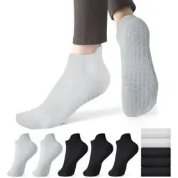Produktbild: AOOWU Yoga Socken Anti-Rutsch-Socken (5 Paare), 37-40 Rutschfeste Socken Damen, Pilates Yoga Socken mit Griffen für Damen Pilates, Yoga, Barre, Tanz, Ballett, Kampfsport, Trampolin, Fitness, Reha