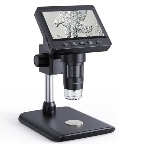 Produktbild: Mikroskop, LCD Digital Mikroskop 1000X 4,3-Zoll 1080P USB Mikroskop mit 8 einstellbaren LED Licht, PC-Ansicht, kompatibel mit MacOS Windows(Schwarz)