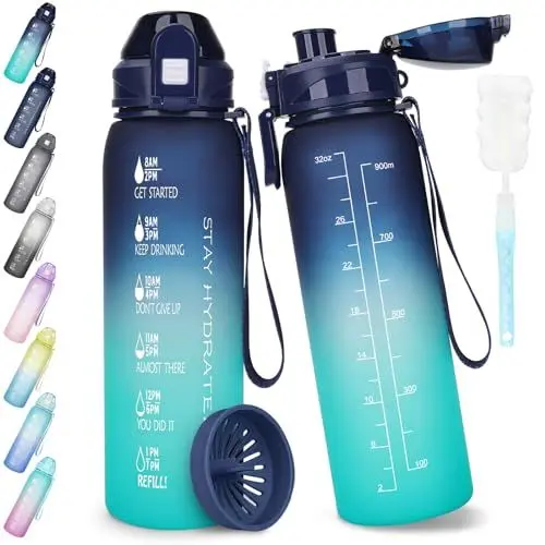 Produktbild: AOPREL Trinkflasche 1l, Wasserflasche BPA-Frei, Trinkflasche Sport Auslaufsicher, Sportflasche mit Zeitmarkierung für Fahrrad, Fitness, Büro, Schule, Yoga, Outdoor (1 Packung)