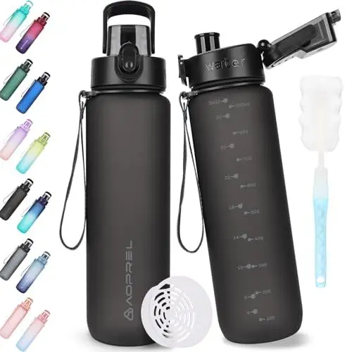 Produktbild: AOPREL Trinkflasche 1l, Trinkflasche Sport Tritan & BPA-Frei Wasserflasche Mit Filter und Bürste, Auslaufsicher Sportflasche Für Fitness, Wandern, Camping, Schule und Büro