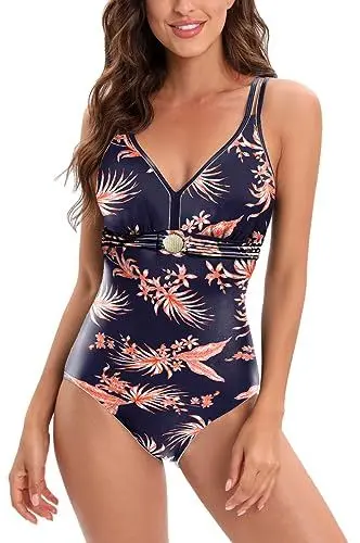 Produktbild: AOQUSSQOA Damen Badeanzüge Monokini Rückenfrei Bademode Swimsuit für Damen Einteiler Badeanzug(BluePink, L)