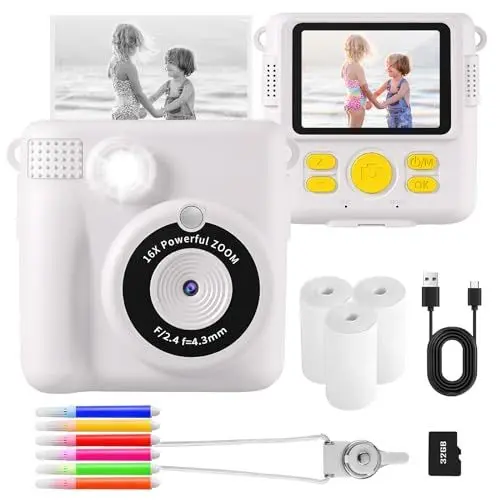 Produktbild: AORILE Kinderkamera, Sofortbildkamera für Kinder, 1080P HD-Digitalkamera für 3–14 Jahre alte Mädchen (Weiß)