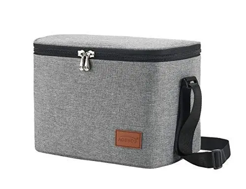 Produktbild: AOSBOS Kleine Kühltasche für unterwegs Lunchbag Faltbar Lunchtasche Leicht Isoliertasche zur Arbeit Schule Mini Kühlbox Wasserdicht Lunchbox Tasche Reissverschluss Thermotasche Grau 7,5L