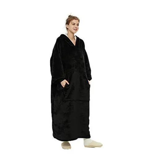 Produktbild: AOSEE übergroße Hoodie Sweatshirt, tragbare Lange Decke Kapuzenpullover, Riesen-Sweatshirt, Super weich und bequem, Geeignet für Erwachsene, Männer, Frauen, Jugendliche (Schwarz)