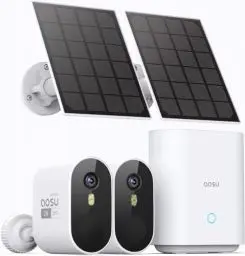 Produktbild: AOSU 2K Überwachungskamera Aussen Solar Akku, 2er-Set mit HomeBase, 32G Lokale, ohne ABO, Solar Kamera WLAN Outdoor mit Bewegungsmelder, Farb-Nachtsicht, Automatische Verfolgung, 2.4G/5Ghz WiFi