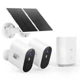 Produktbild: AOSU 3K Überwachungskamera Aussen Solar Akku Set, 5MP 2er Kamera Outdoor WLAN Überwachungs Außen Schärfer als 2K, Ohne ABO, 32G Lokale Homebase, Farb-Nachtsicht, Aussenkamera, Automatische Verfolgung
