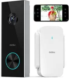 Produktbild: AOSU Türklingel mit Kamera 2K Video Türklingel, Verschlüsselte Speicherung, K.I. Personenerkennung mit AI, Gebührenfrei, batteriebetrieben, Arbeit mit Alexa, Mühelose Installation