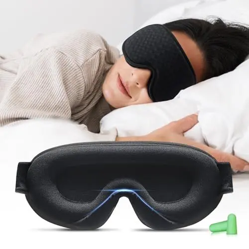 Produktbild: Aosun Schlafmaske für Frauen und Herren, Upgrade Speziell für Seitenschläfer Optimiertes und Verbessertes Gummiband, 3D Schlafbrille, 100% lichtblockierende Augenmaske mit Ohrstöpseln, Nachtviolett