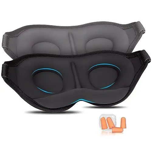 Produktbild: Aosun 2024 Schlafmaske für Seitenschläfer, 2er-Pack, Verbesserte 3D Schlafbrille Schlafmasken für Frauen & Herren, 100% Lichtblockierende Augenmaske mit Verstellbarem Elastisch & Ohrstöpsel für Reisen