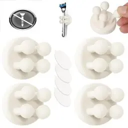 Produktbild: AOT 4 Stück Klebehaken Wandhaken Silikon, Haken Selbstklebend, Elastischen Kabelhalter, Schlüsselhaken, Stifthalter, Rasierer Halterung Dusche für Bad, Küche, Sekretariat(Weiß)