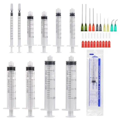 Produktbild: Aotfusd 10 Stück Spritzen-Set mit Stumpfer Nadel, Verschiedene Größen, 1ml, 3ml, 5ml,10ml, 20ml zum Nachfüllen und Messen von Flüssigkeiten, wissenschaftliche Labore, Pflanzenbewässerung