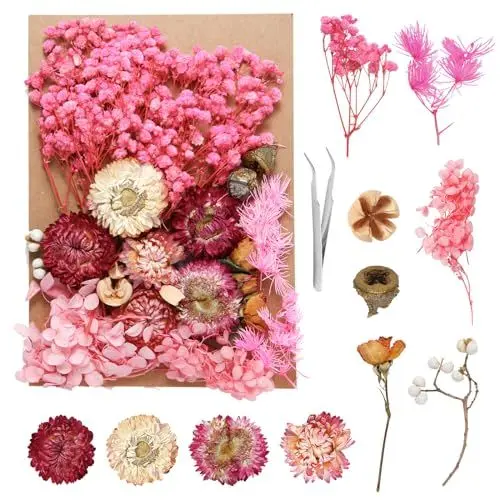 Produktbild: Aotfusd Trockenblumen, Getrocknete Blumen, Trockenblumen Zum Basteln Trockenblumen Rosa Set trockenblumen für Kerzen DIY Epoxidharz Scrapbook Zubehör Handgemachte Hochzeit Heimdekoration(Rosa)