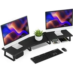 Produktbild: Aothia Groß Monitorständer,2- oder 3-Monitor Stand,Bildschirmerhöhung mit verstellbarer Länge und Winkel, Desktop-Organizer-bildschirm ständer für Computer, Laptop, Drucker, TV (schwarz)