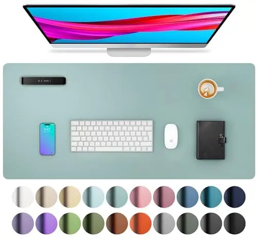 Produktbild: Aothia Schreibtischunterlage,PU-Leder-Schreibtischmatte,Mauspad,Rutschfester Schreibtischschutz,wasserdichter Schreibtisch-Schreibblock für Büro und Zuhause(80cm x 40cm,Hellblau)
