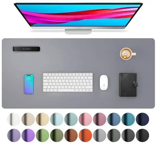 Produktbild: Aothia schreibtischunterlage,Mauspad, Büro-Schreibtischmatte, Rutschfester PU-Leder-schreibtischmatte,wasserdichter schreibunterlage für Büro und Zuhause (80cmx40cm, Hellgrau)