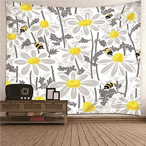 Produktbild: Aotiwe Aesthetic Wandteppich, Wanddekoration Außen Blumenbiene Die Nektar Sammelt aus Polyester Weiß Gelb 240X220Cm