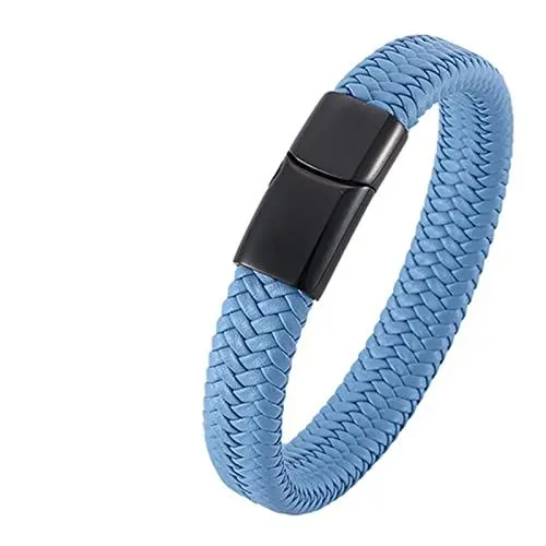 Produktbild: Aotiwe Bunte Armbänder, Herren Schmuck Personalisiert Einfaches Armband aus Geflochtenem Lederband Himmelblau Edelstahl 20.5cm