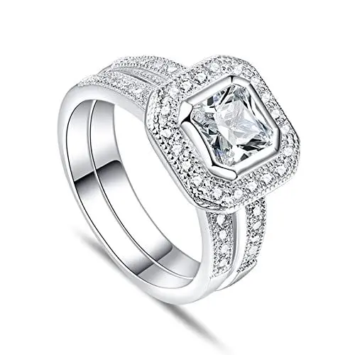Produktbild: Aotiwe Damen Ringe Silber 925, Schmuck Ring Damen Quadratischer Luxus Weißes Gold Silber mit Rundschliff Zirkonia Größe 62 (19.7)