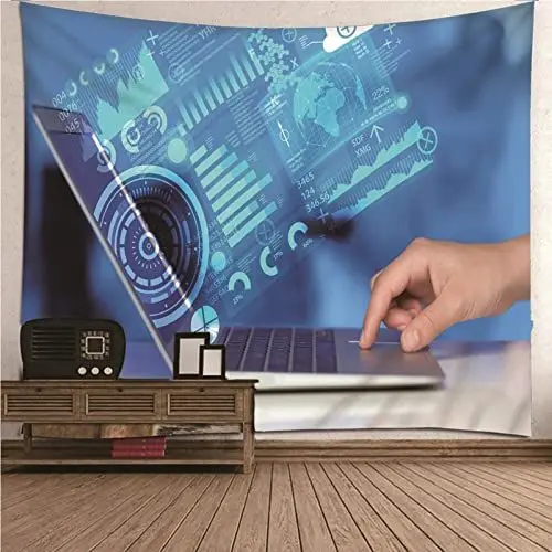 Produktbild: Aotiwe Makramee Wandteppich, Wanddekoration Badezimmer Laptop Muster aus Polyester Blau 260X240Cm für Wohnung