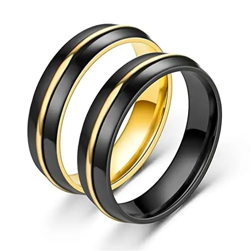 Produktbild: Aotiwe Paare Eheringe Schwarzes Gold Ringe Goldfaden, Rostfreier Stahl Damen 65 (20.7) & Herren 57 (18.1)