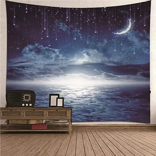 Produktbild: Aotiwe Psychedelische Wandteppich, Wanddekoration Zimmer Mond Himmel Ansicht aus Polyester Blau 350X256Cm