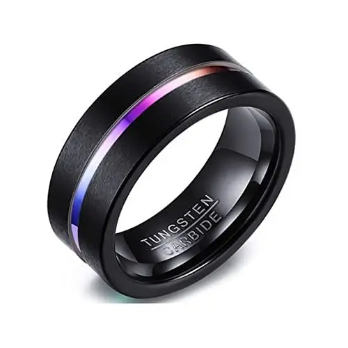 Produktbild: Aotiwe Ring Schmuck Herren, Vater Geschenk Einfaches Ringband Schwarz Bunt Größe 67 (21.3) für Memoir Weihnachten