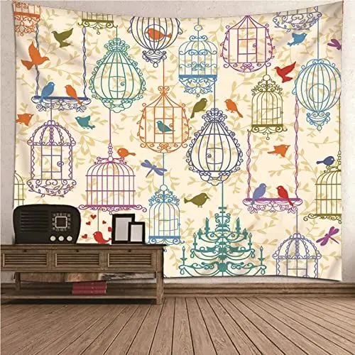Produktbild: Aotiwe Tapisserie-Hintergrundtuch, Wanddekoration Wohnzimmer Groß Verschiedene Vogelkäfig Muster aus Polyester Farbenreich 210X140Cm