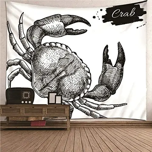 Produktbild: Aotiwe Tapisserie Schlafzimmer, Wanddekoration Bild Seekrabbenmuster aus Polyester Weiß Grau 150X130Cm für Wohnung