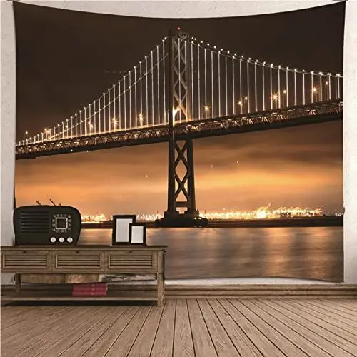 Produktbild: Aotiwe Tapisserie Winter, Tapisserie Wandbehang Nachtbrücke aus Polyester Gelb Schwarz 300X260Cm für Wohnung