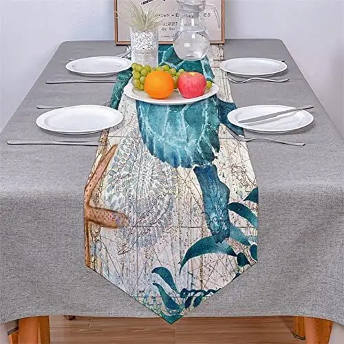 Produktbild: Aotiwe Tischdekor Wohnzimmer, Tischdecke Bierzeltgarnitur aus Bettwäsche aus Baumwolle Meeresschildkröte Stil 5 36x183CM für Abendessen