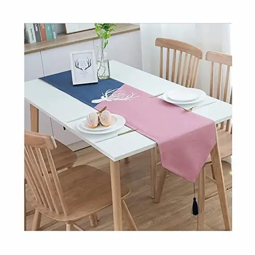 Produktbild: Aotiwe Tischläufer Uni, Tischdecke Bierzeltgarnitur aus Polyester Nordischer Stil Dunkelblauer Rosa Hirsch 33x160CM für Abendessen Hochzeit Dekor