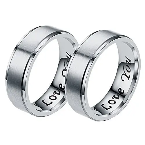 Produktbild: Aotiwe Versprechen Ringe Silber Ringe Ich Liebe Dich Matte Finshed, Rostfreier Stahl Damen 60 (19.1) & Herren 54 (17.2)