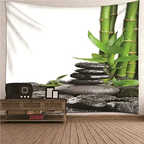 Produktbild: Aotiwe Wandteppich Psychedelic, Wanddekoration Küche Bambus und Kieselsteine aus Polyester Schwarz Grün 300X260Cm