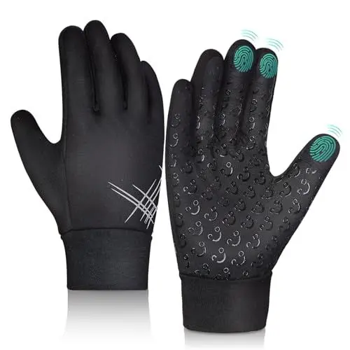 Produktbild: AOTOW Kinder Handschuhe Winter Fahrradhandschuhe - Touchscreen Reithandschuhe Thermo Fleece Kinderhandschuhe Winddichte Fahrrad Winterhandschuhe mit Anti-Rutsch für 4-12 Jahre Jung Mädch Kind Schwarz
