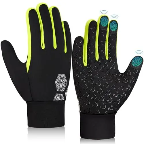 Produktbild: AOTOW Kinder Handschuhe Winter Thermo Laufhandschuhe - Touchscreen Thermo Fahrradhandschuhe Warm Kinderhandschuhe Warme Fahrrad Gloves Winddichte Schwarz Reithandschuhe für 4-12 Jahre Kind Jung Mädch